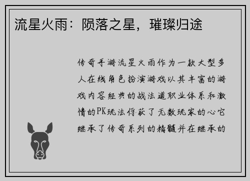 流星火雨：陨落之星，璀璨归途