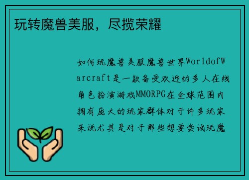 玩转魔兽美服，尽揽荣耀